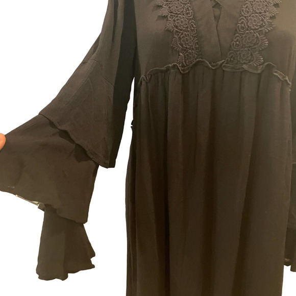 L Love Womens Flowy Dress Size S Black 100% Rayon Lined Lace-Up Neckline - Picture 3 of 11